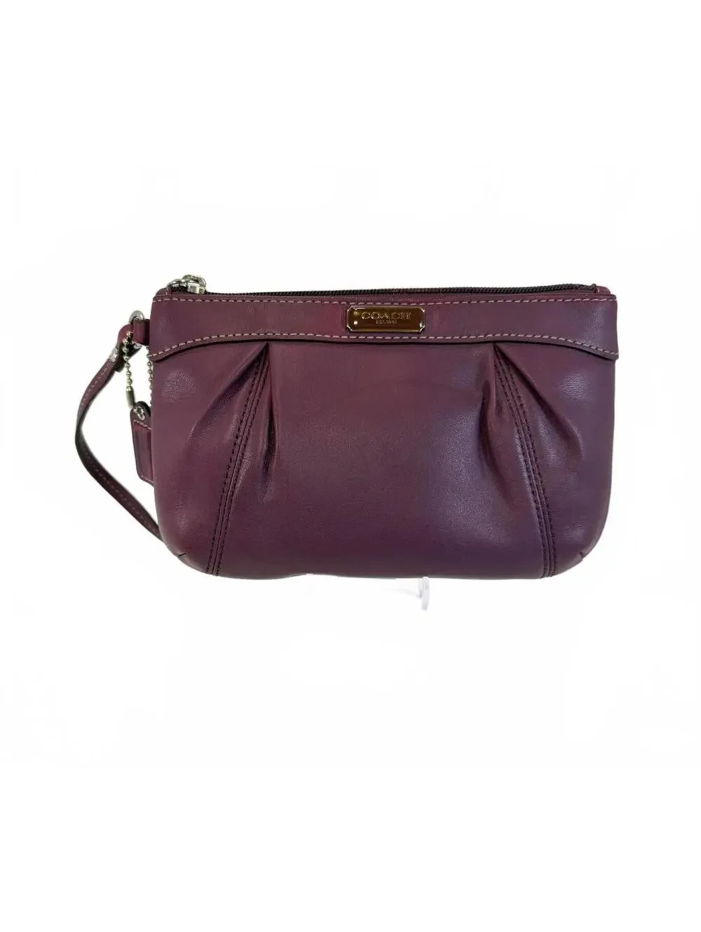 Coach | Pleated Leather Wristlet Pouch | Plum Purple Silver Hardware